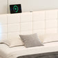 Queen Size Upholstered Bed with LED Lights Hydraulic Storage System and USB Charging Station White