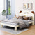 Twin Size Platform Bed with Bear Ears Shaped Headboard and LED Cream White