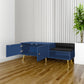 Modern Shoe Storage Bench with Hidden Storage and Upholstered Cushions, Navy Finish