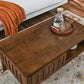 Medieval Modern Flute Coffee Table with Sliding Door Storage and Solid Wood Legs, Vintage Farmhouse Design