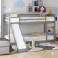 Twin over Twin Bunk Bed with Convertible Slide and Ladder Gray