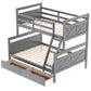 Twin over Full Bunk Bed with Ladder Two Storage Drawers  Safety Guardrail  Gray