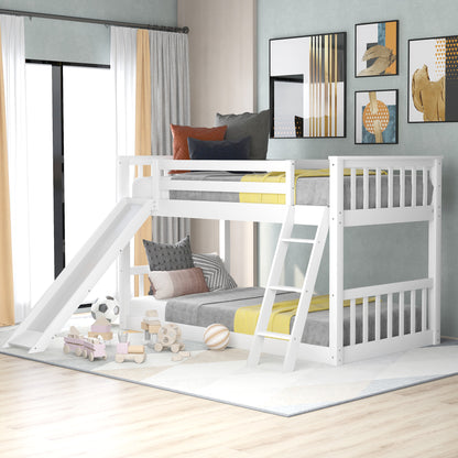 Twin over Twin Bunk Bed with Convertible Slide and Ladder  White