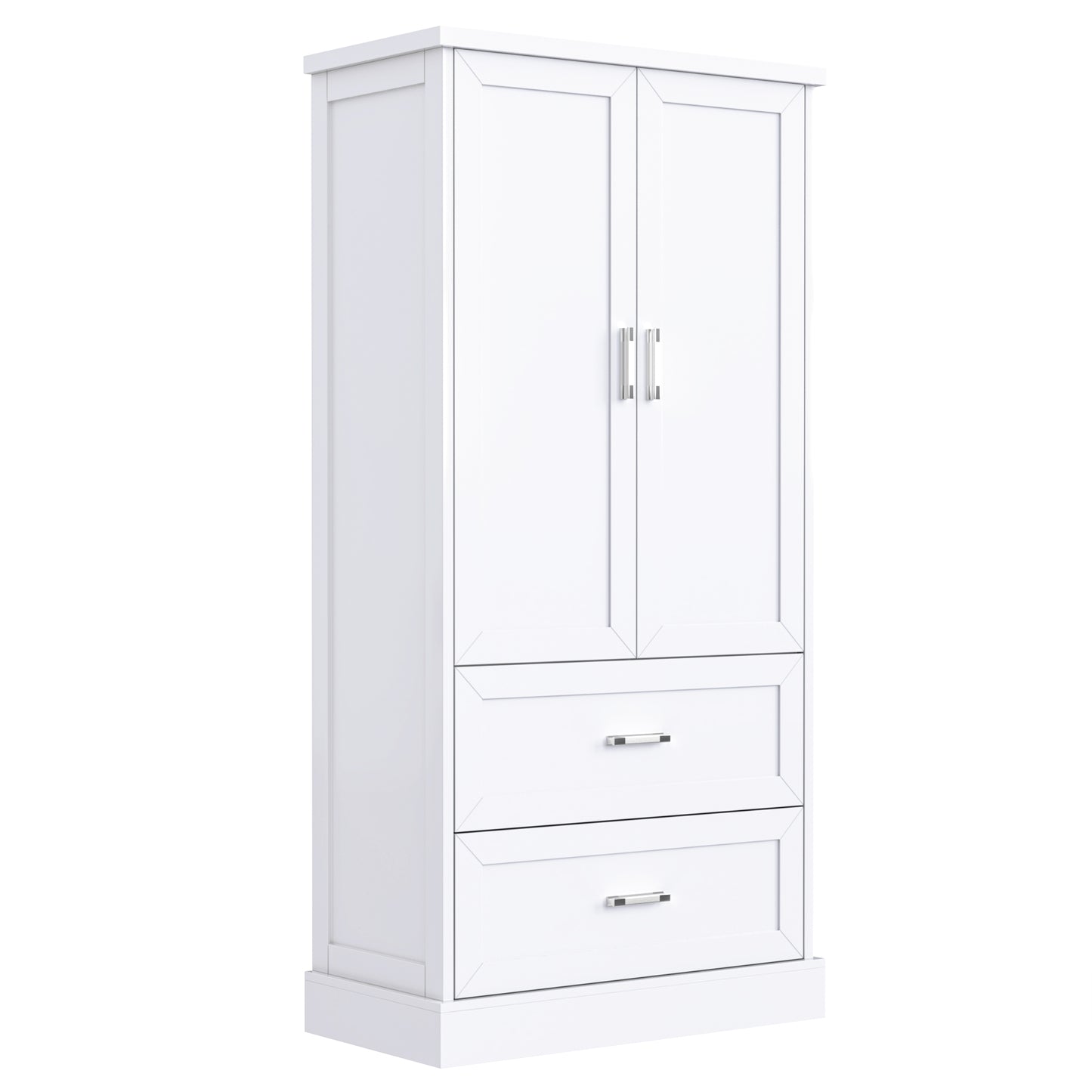 Tall Bathroom Storage Cabinet with Two Doors and Drawers, Adjustable Shelf, MDF Board, White Finish