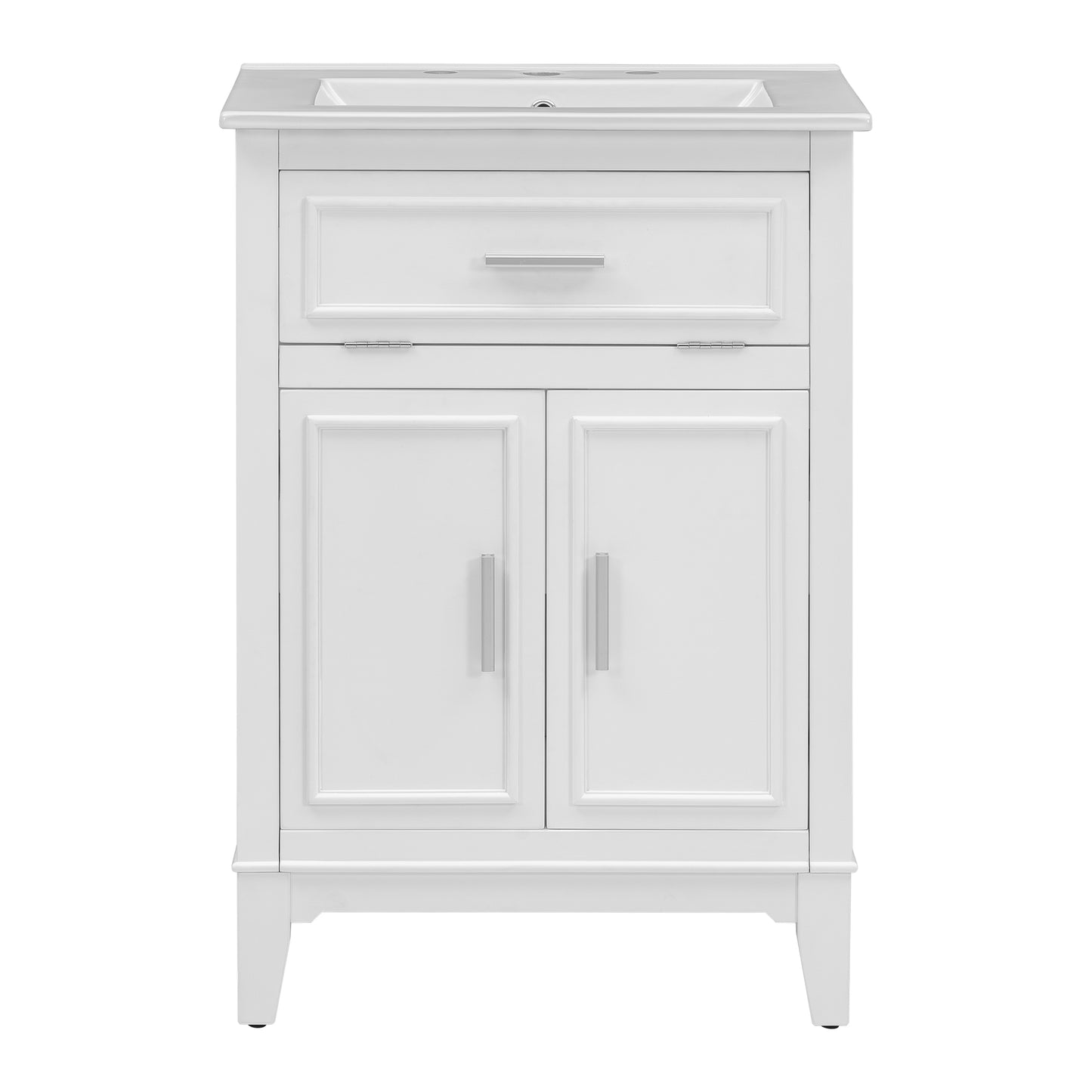 24" Bathroom Vanity with Sink, Solid Wood and MDF Cabinet with One Flip Drawer and Doors, White