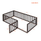 Twin Size Wood Floor Bed Frame with Fence and Door Walnut(OLD SKU :WF289661AAL)