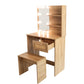 Vanity Desk Set Stool & Dressing Table with LED Lighting Mirror Drawer and Wood Cosmetic Table Chest of Drawers Nature Color