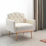 COOLMORE modern style armchair, plush decorative fabric armchair with golden metal legs (white teddy bear)