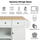 Kitchen trolley with rubber wood leaf countertop, 5-wheel kitchen island, storage cabinet and 3 dining drawers, white