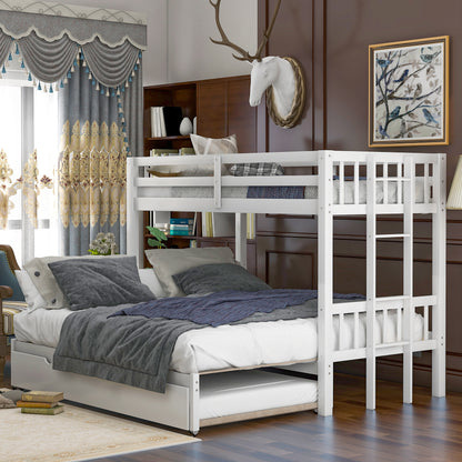 Twin over Pull-out Bunk Bed with Trundle  White