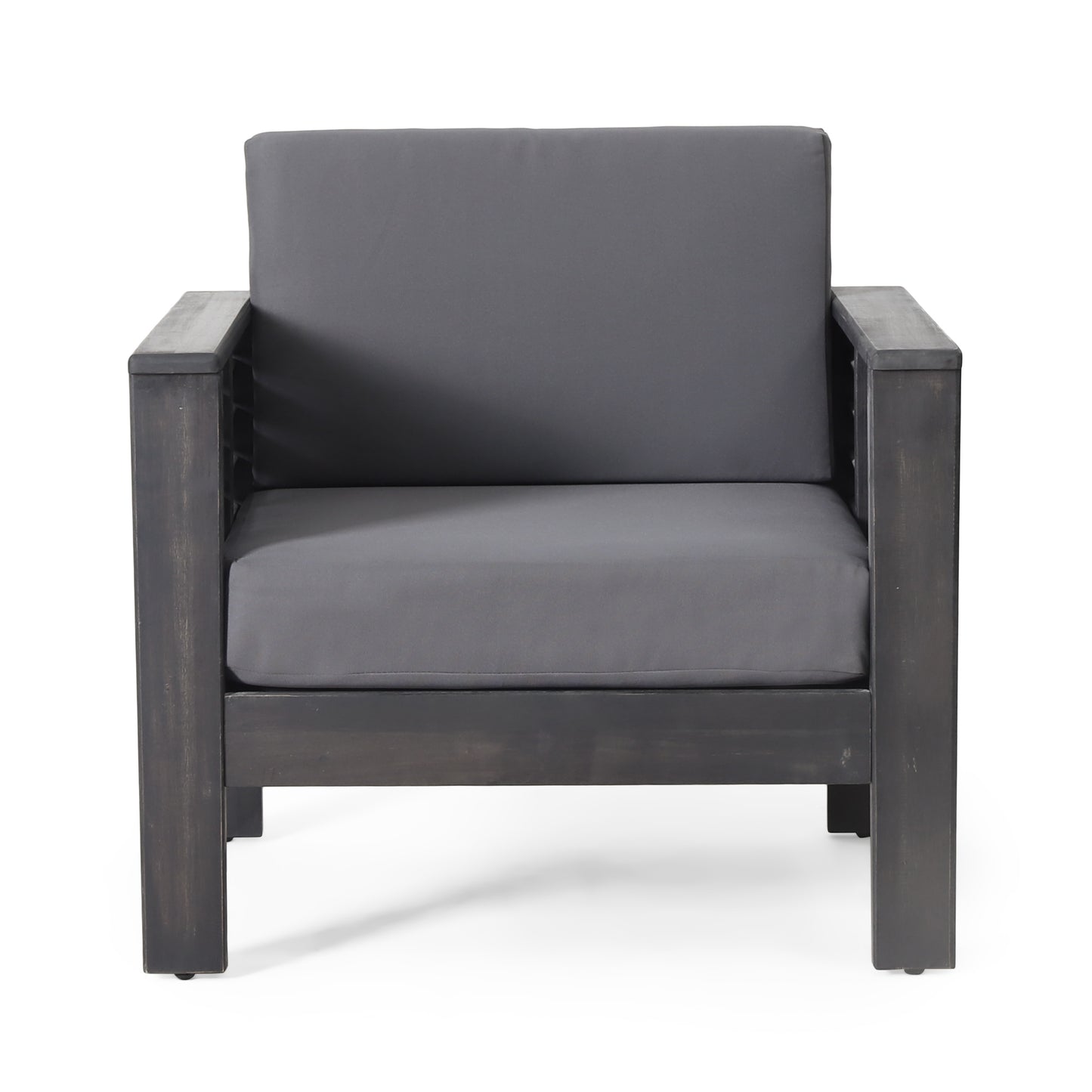 Outdoor Acacia Wood Club Chairs with Cushions, Dark Gray Finish, Perfect for Patios