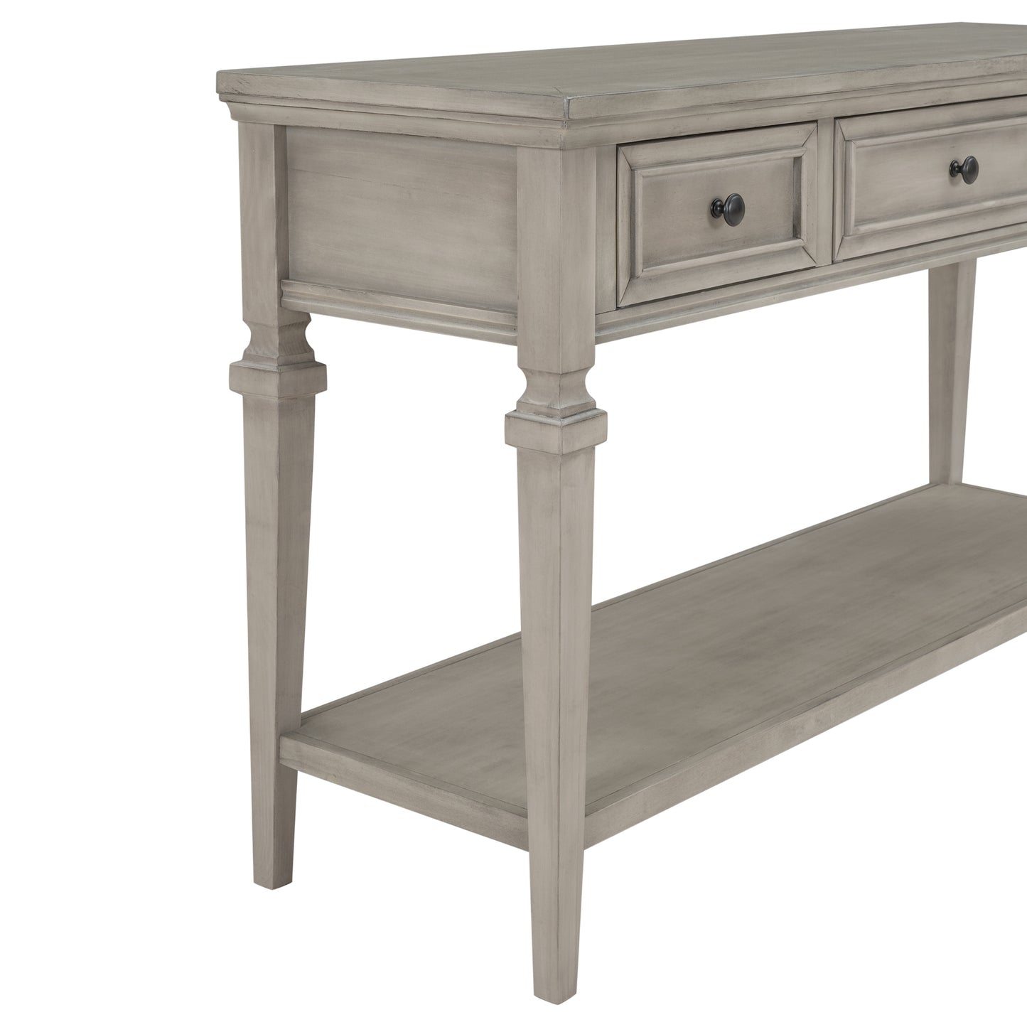 TREXM Classic Retro Style Console Table with Three Top Drawers and Open Style Bottom Shelf (Gray Wash)