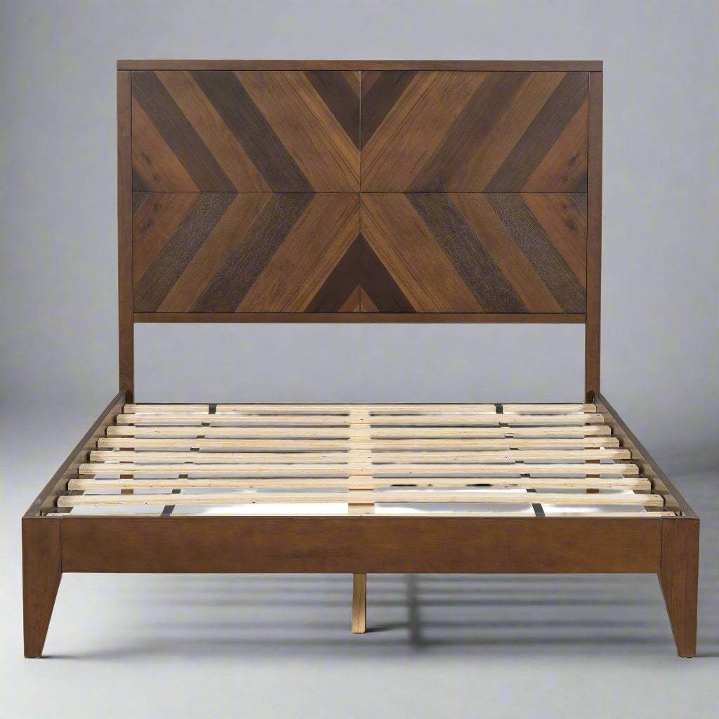 Mid-Century Modern Platform Bed Wood Slat Support with No Box Spring Needed,Full, Walnut