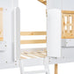 Twin over Twin House Bunk Bed with Roof , Window, Window Box, Door , with Safety Guardrails and Ladder, Natural/White