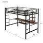 Loft Bed with Desk and Shelf, Space-Saving Design in Full Black Finish