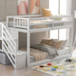 Twin over Twin Floor Bunk Bed, Ladder with Storage  White