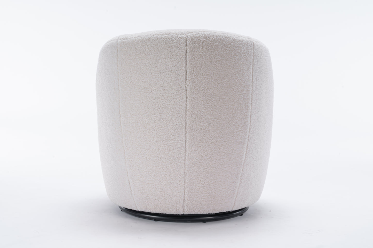 Teddy Fabric Swivel Accent Armchair with Black Powder-Coated Metal Ring, Ivory White Finish