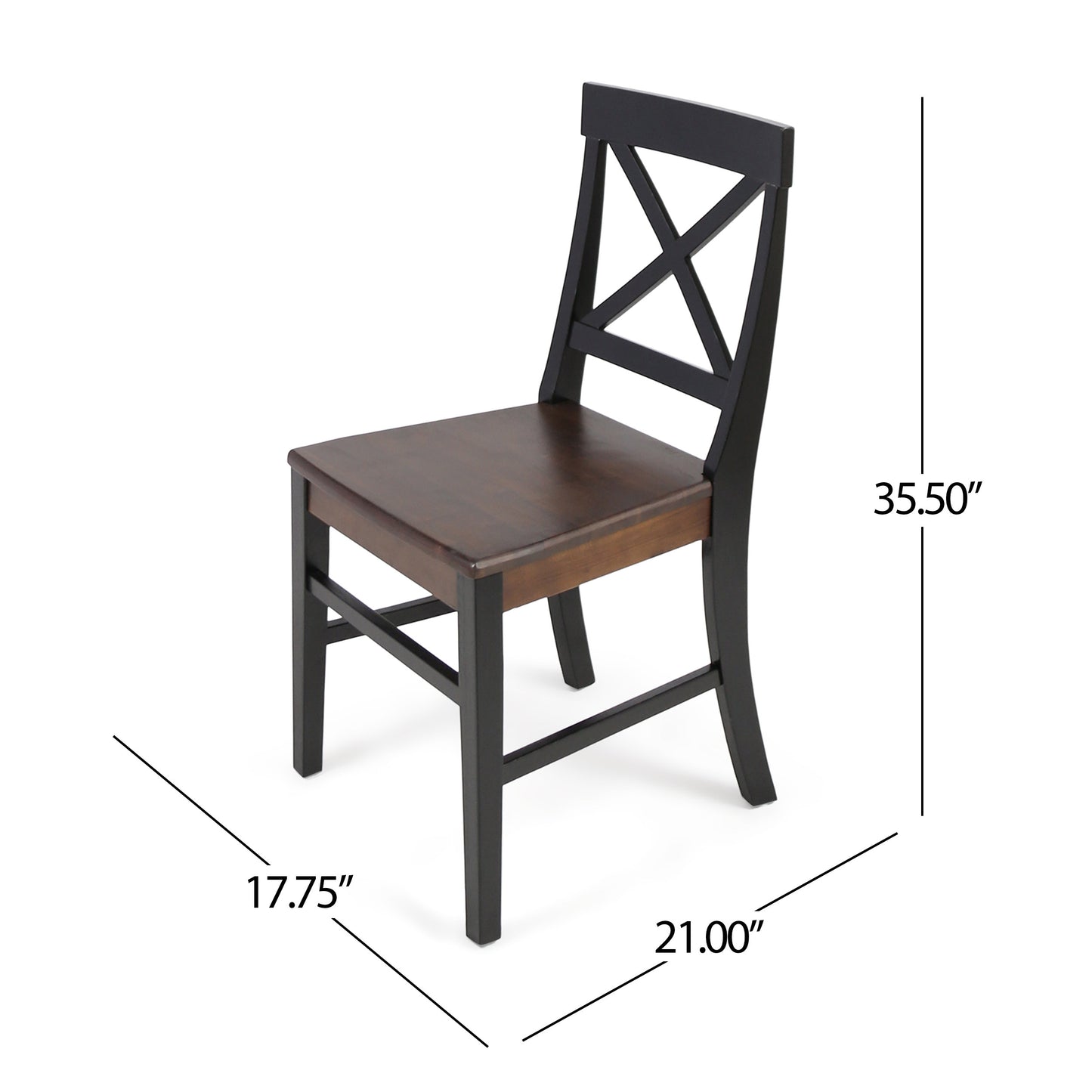 Roshan Farmhouse Acacia Wood Dining Chairs, Black / Walnut (Set of 2)