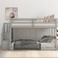 Twin over Twin Floor Bunk Bed, Ladder with Storage  Gray