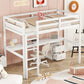 Twin Loft Wood Bed with Built-In Desk, Storage Cabinet, Guardrails, and Ladder, White Finish