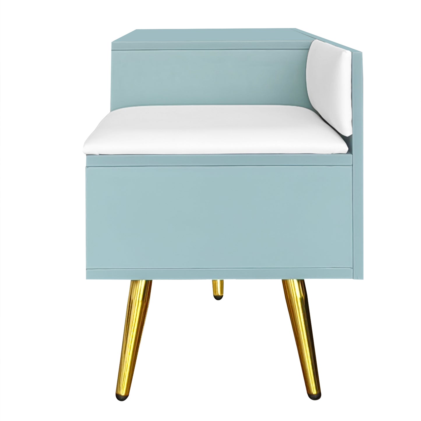 Modern Shoe Storage Bench with Hidden Storage and Upholstered Cushions, Tiffany Blue Finish