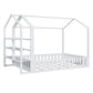 Full Size Wood House Bed with Fence and Detachable Storage Shelves, White