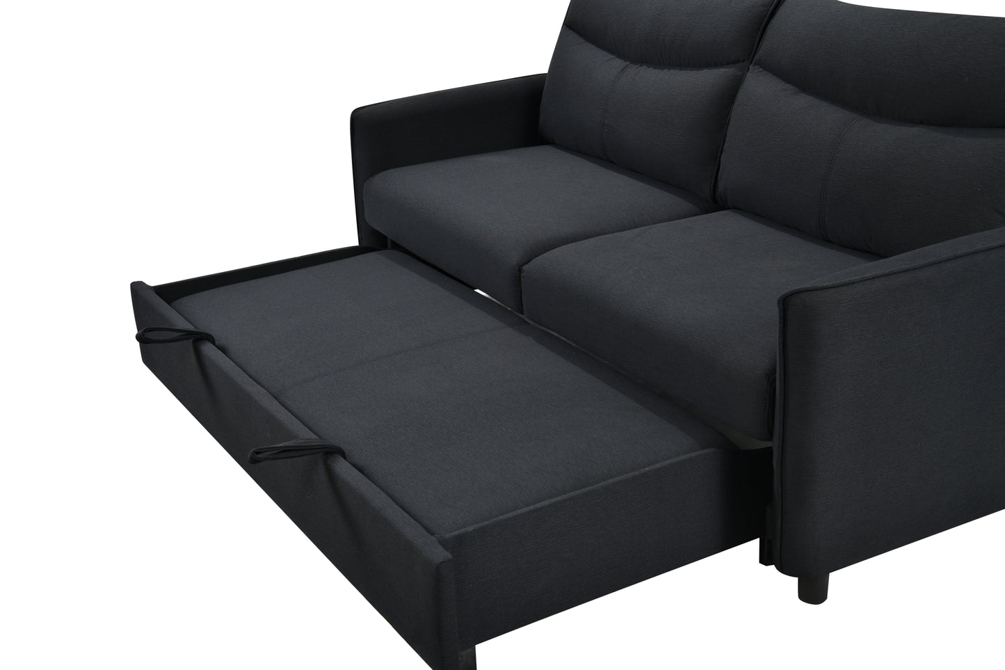 Sofá cama convertible 3 en 1, moderno sofá de dos plazas de tela con cama extraíble, perfecto para espacios pequeños, color negro