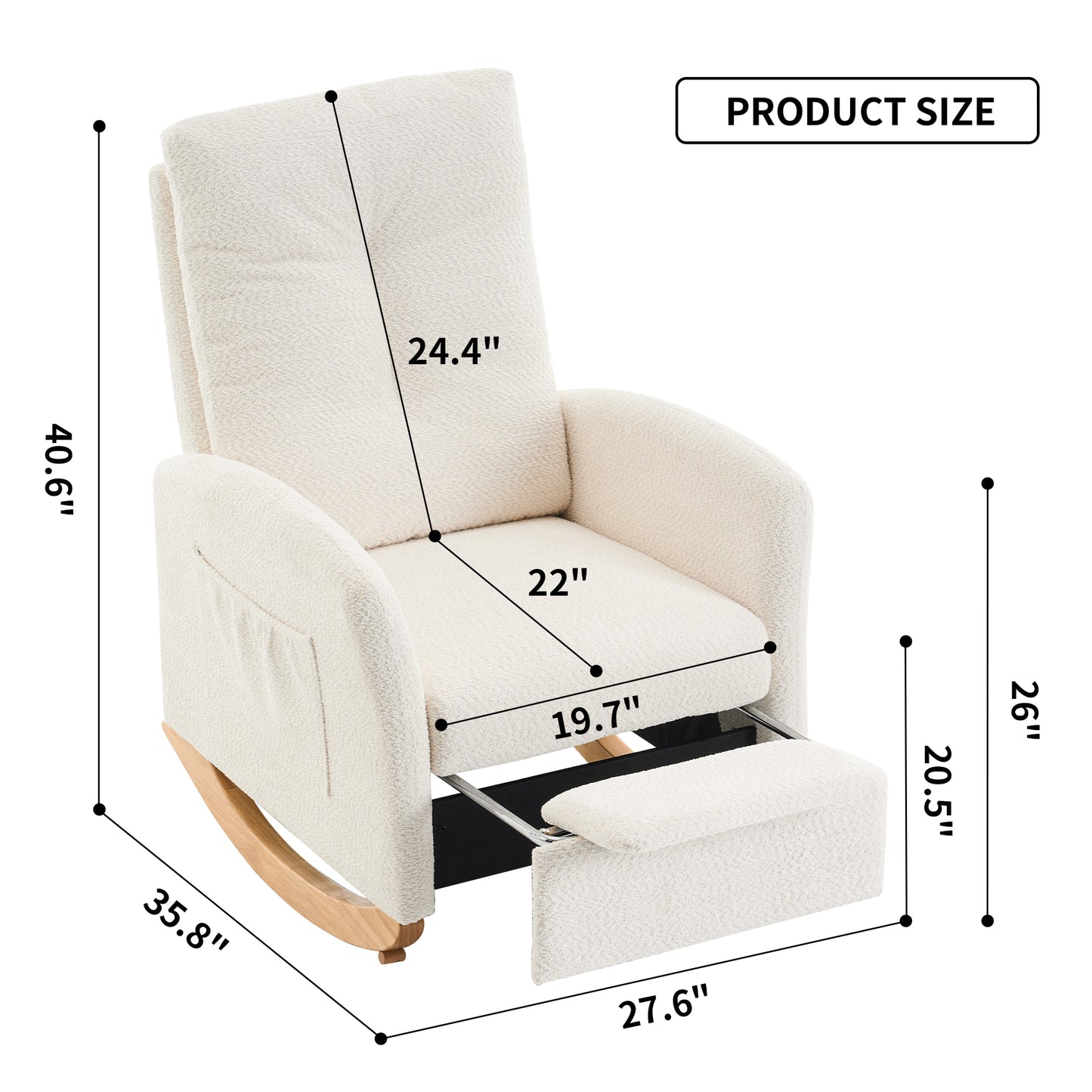 Accent Rocking  Chair with Footrest High Back Rubber Wood Rocking Legs Bedroom Living Space