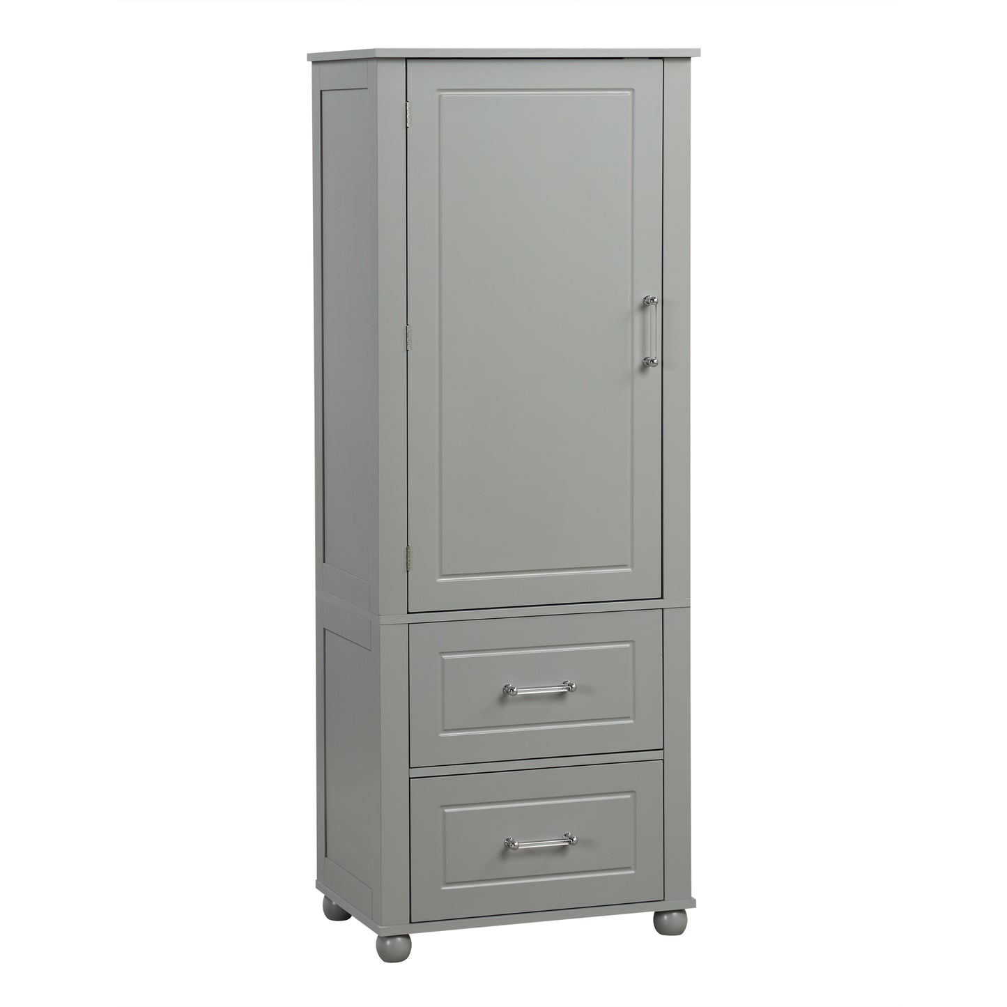 Tall Bathroom Storage Cabinet, Freestanding Storage Cabinet with Two Drawers and Adjustable Shelf, MDF Board , Grey