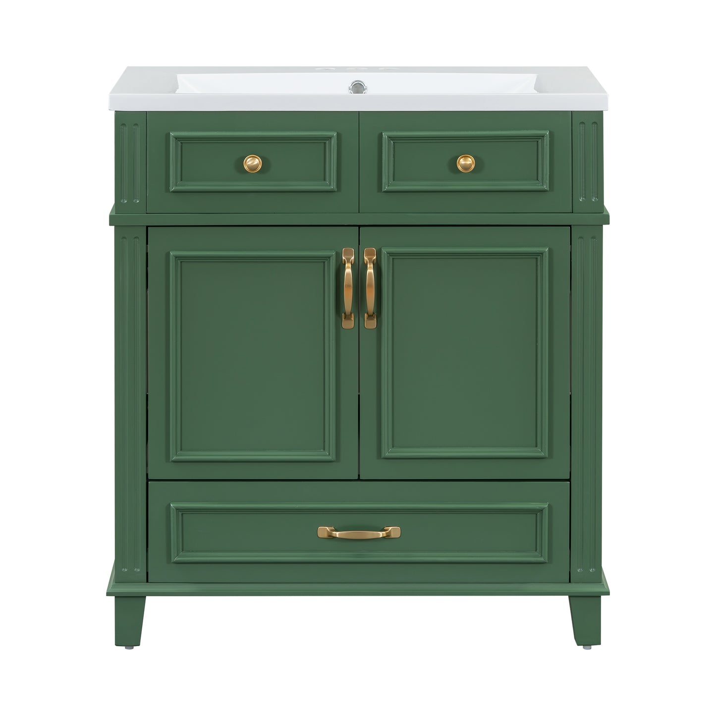 Mueble de baño descubierto de 30" con puerta de cierre suave, gabinete de almacenamiento con marco de madera maciza, acabado verde