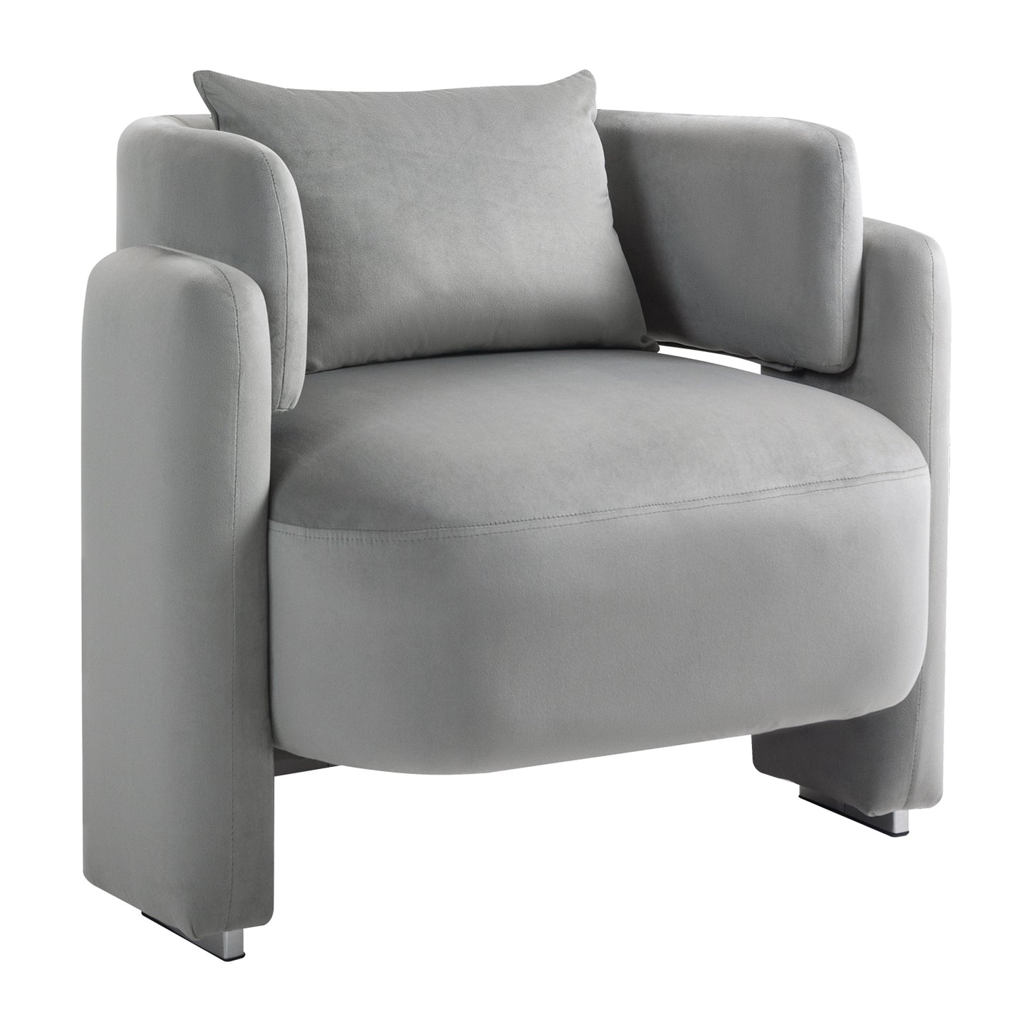 Modern Velvet Lounge Chair with Pillows, Comfortable Single Sofa for Living Rooms and Bedrooms, Grey