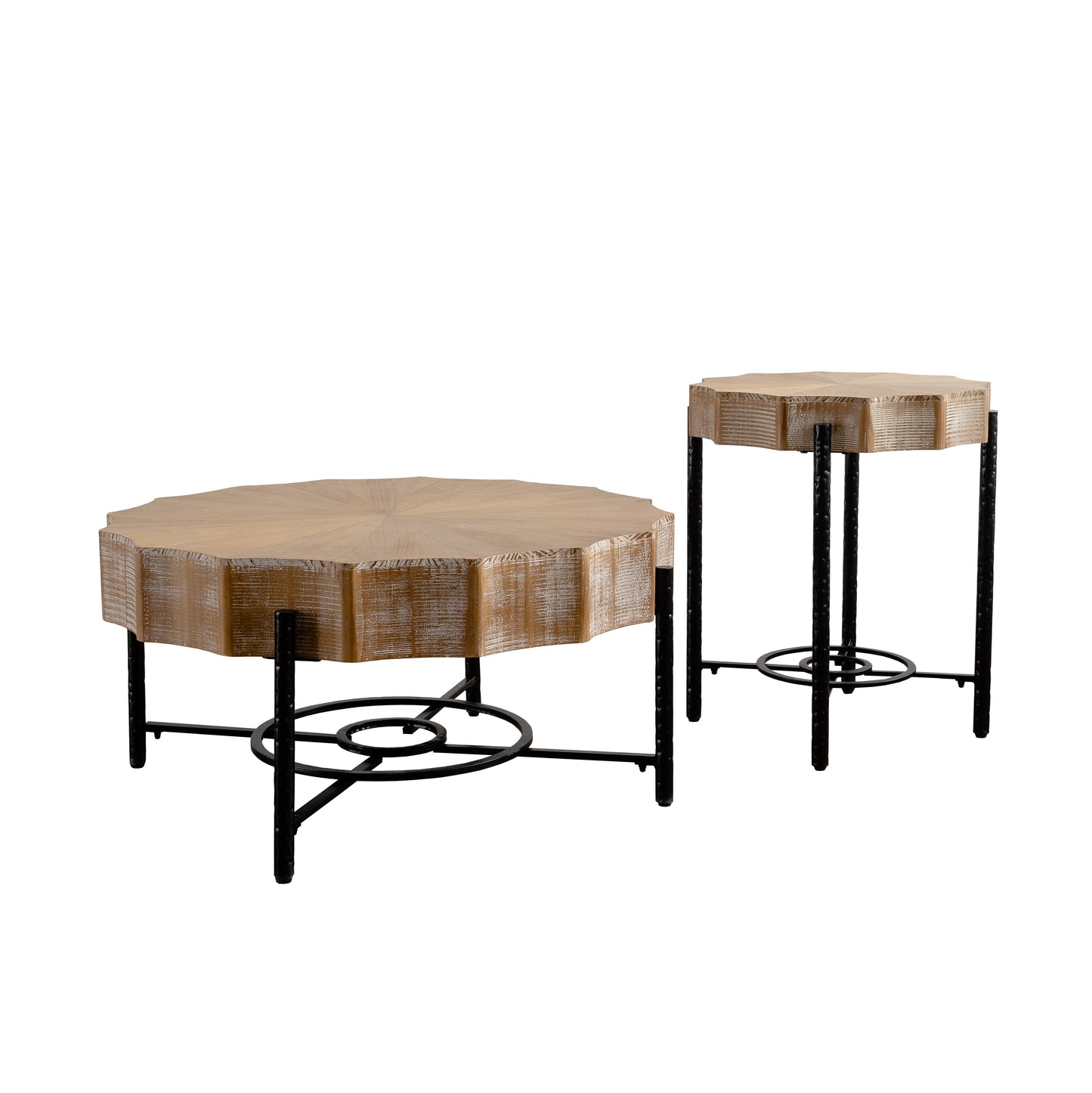 Vintage Patchwork Lace Shape Coffee Table Cedar Coffee Table Set (Set of 2)