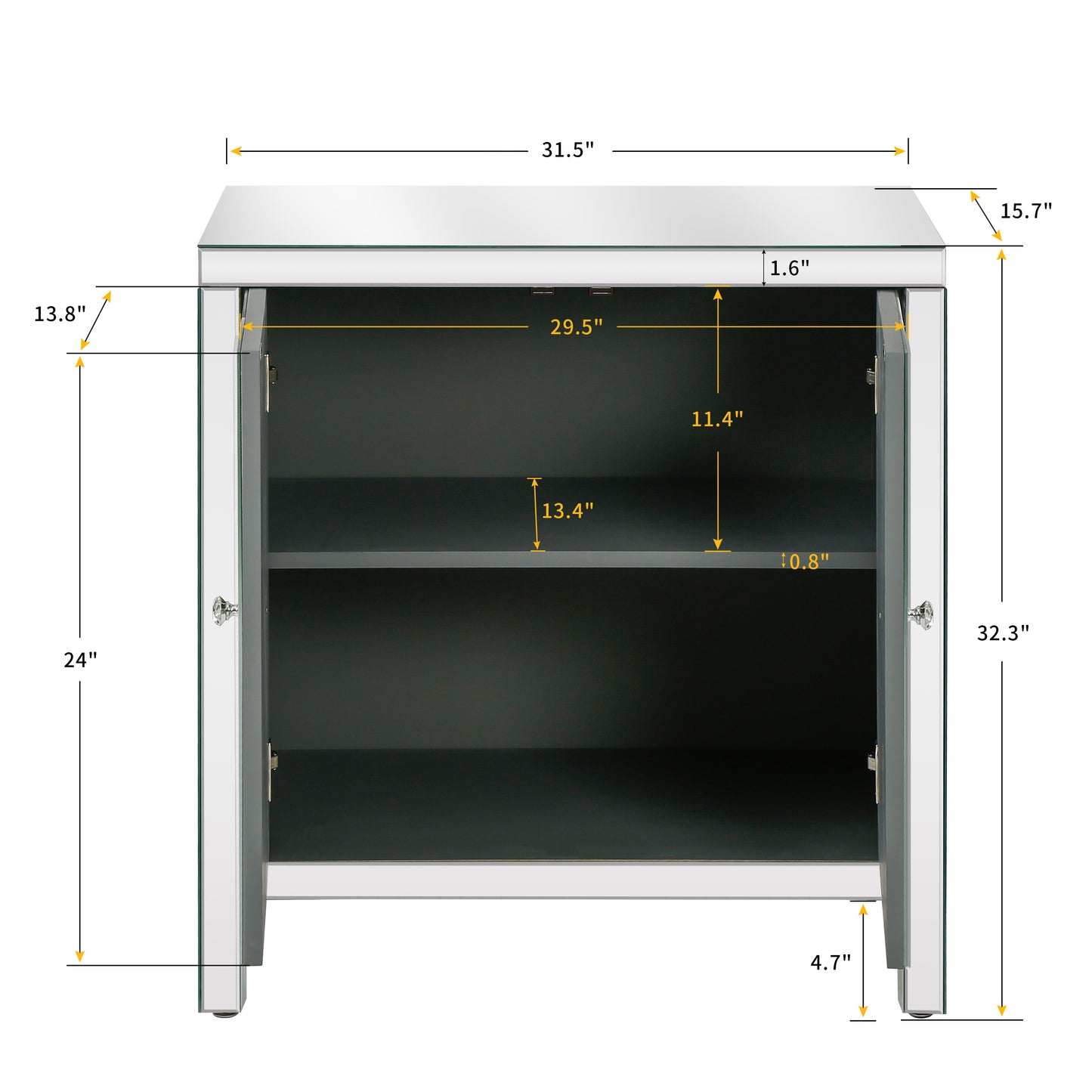 Storage Cabinet With Mirror Trim And Diamond Shape Design Spliced Combination For Living Room, Dining Room, Entryway, Kitchen