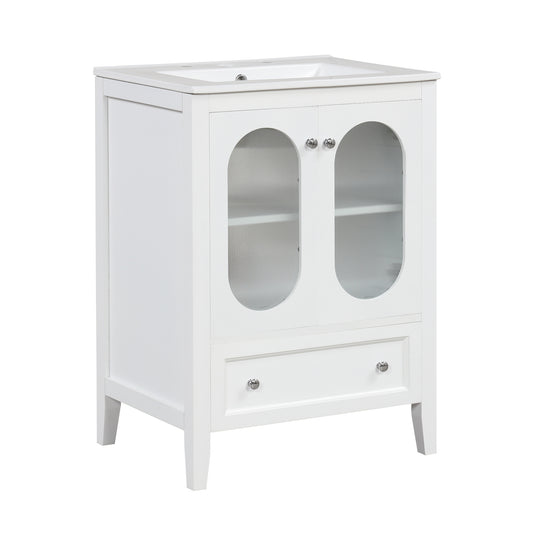 Bathroom Vanity with Sink, Bathroom Vanity Cabinet with One Drawer and Doors, Adjustable Shelf, Solid Wood and MDF, White