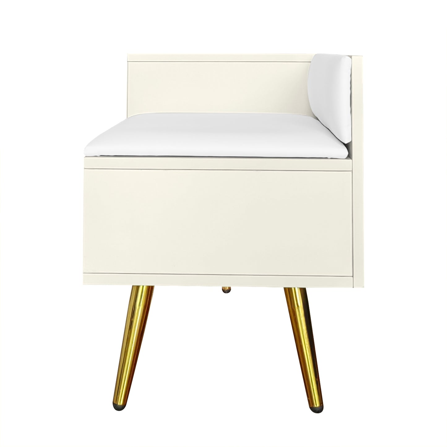 Modern Shoe Storage Bench with Hidden Storage and Upholstered Cushions, Antique White Finish