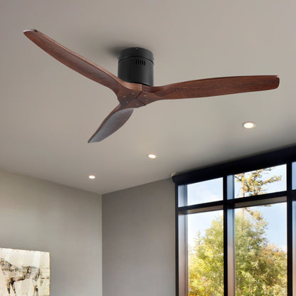 Farmhouse Rustic Ceiling Fan without Light - Matte Black with Solid Wood Blade