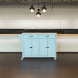 Kitchen Island Cart with 4-Door Cabinet, 2 Drawers, and Locking Wheels, Solid Wood Top in Mint Green