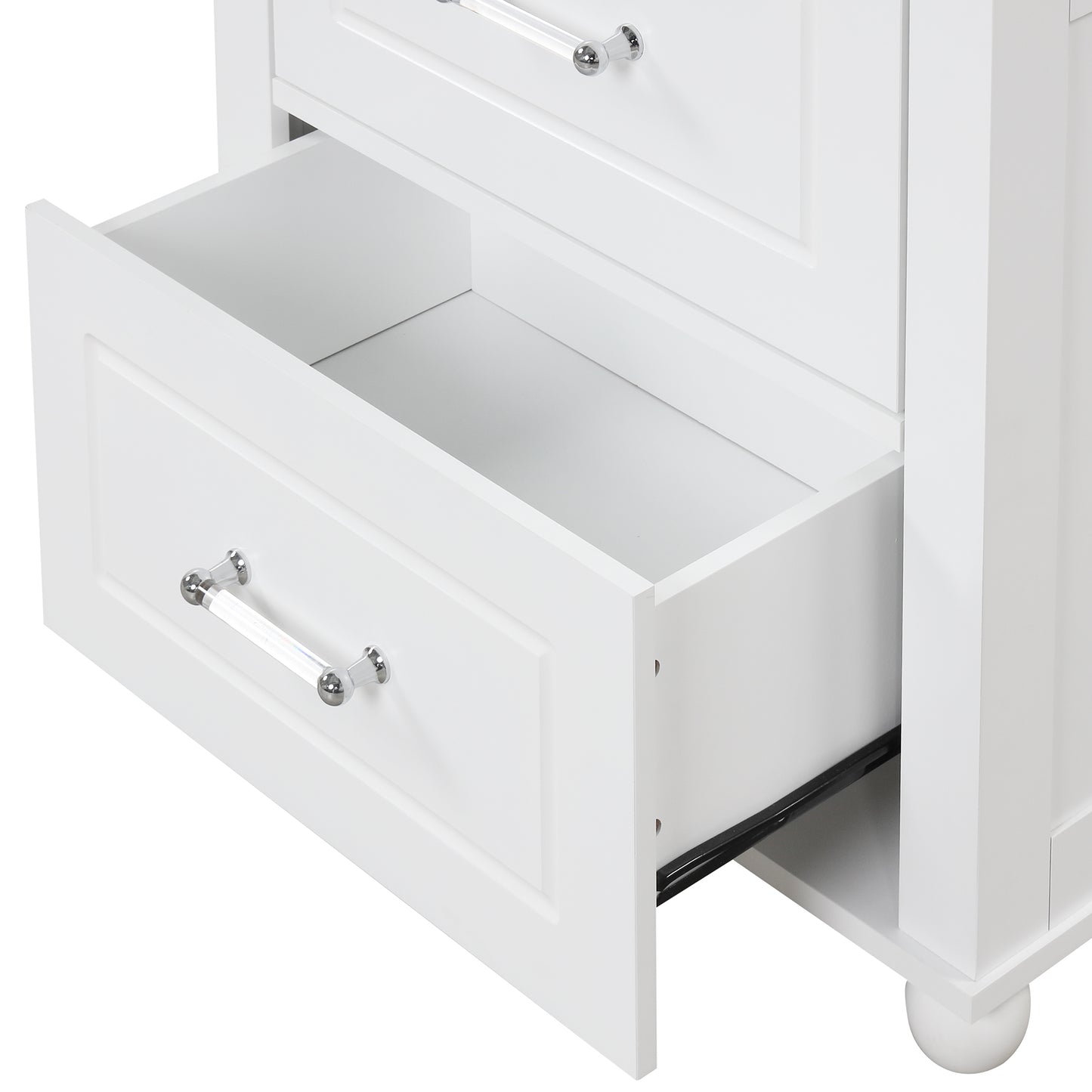 Tall Bathroom Storage Cabinet with 2 Drawers and Adjustable Shelf, White MDF Board Design