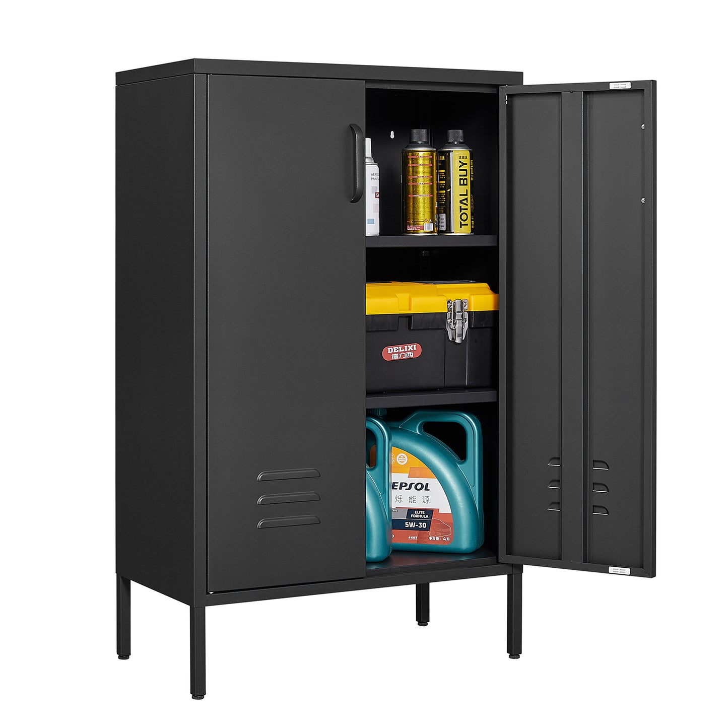 Steel storage cabinet, double door miscellaneous storage cabinet, 2 movable partitions