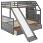 Twin over Full Bunk Bed with Drawers Storage and Slide  Multifunction Gray