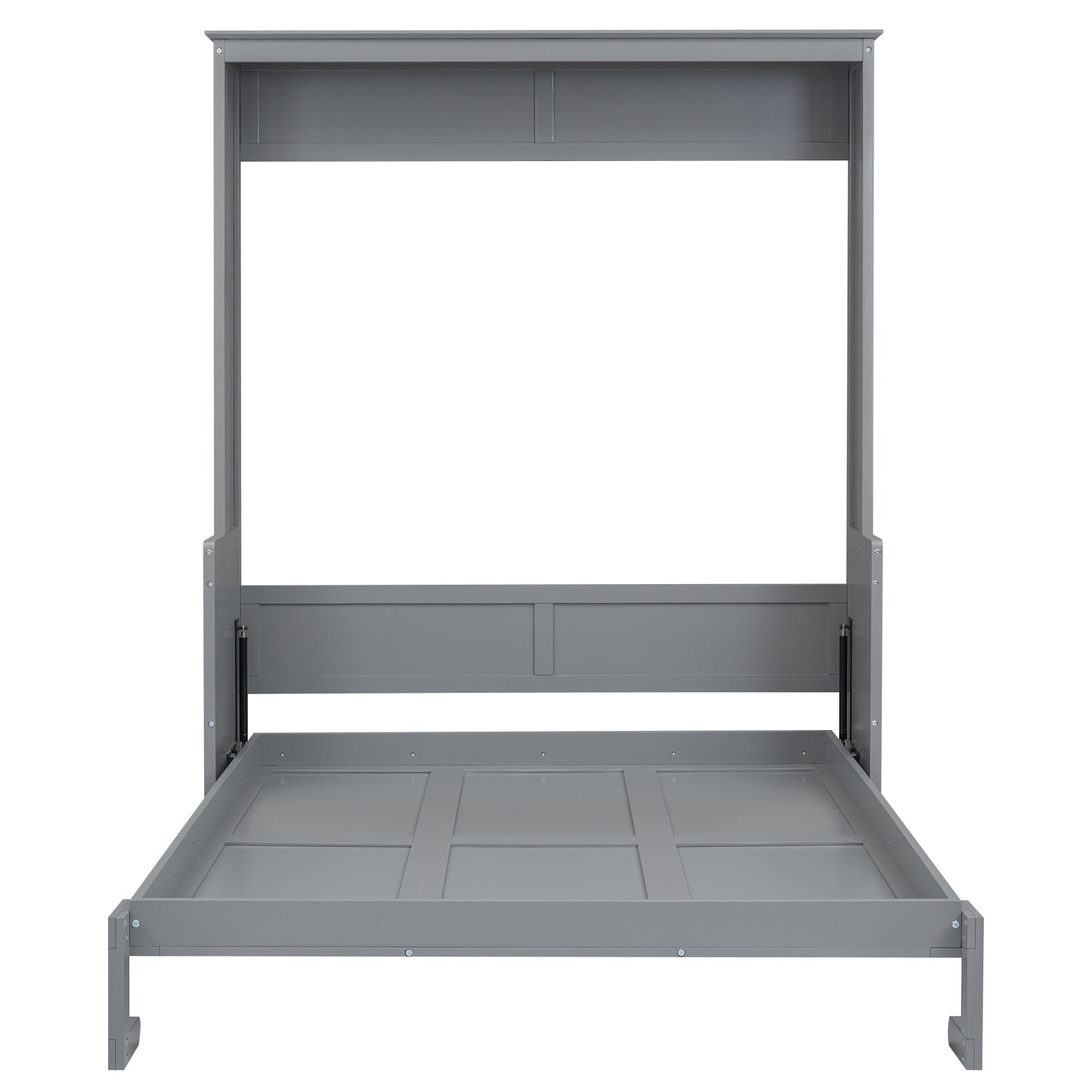 Queen Size Murphy Bed with Built-In Shelf, Space-Saving Design in Modern Gray Finish