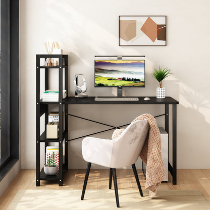 Bedroom Desk with Steel Frame, 4 Storage Shelves, and Wooden Tabletop, Perfect for Students and Home Offices