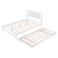 Full Size Platform Bed with Adjustable Trundle White