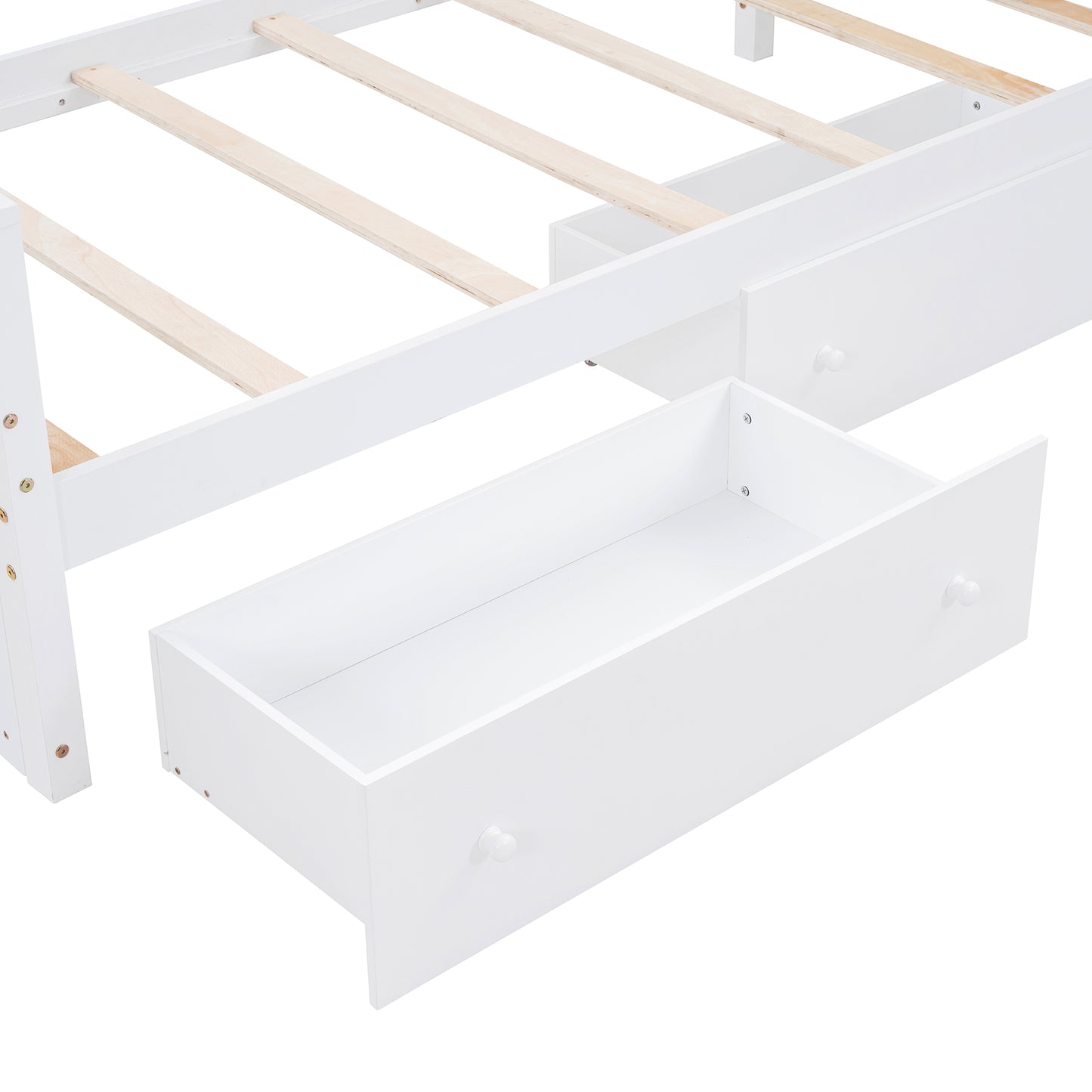 L-shaped Space-Saving Twin Loft and Twin Platform Bed with 7 Drawers and Full Guardrails(WHITE)