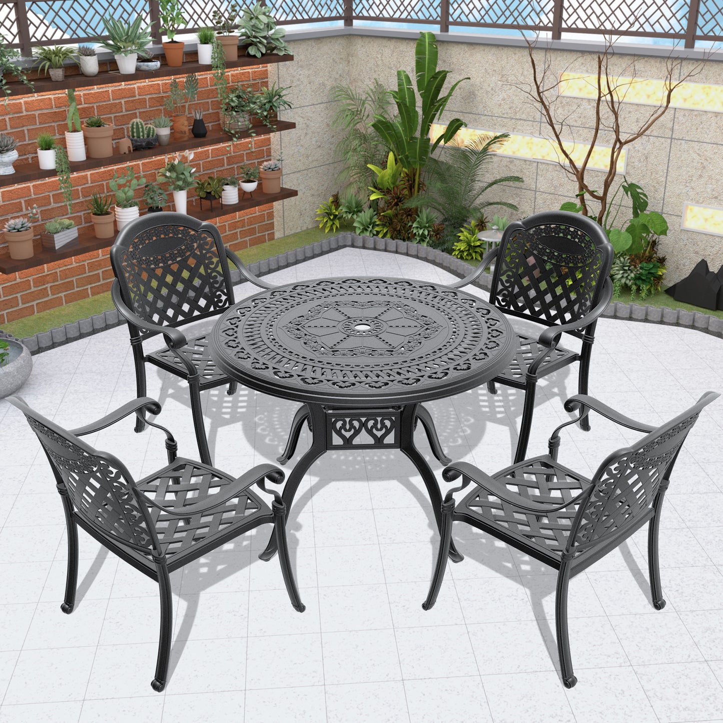 5-Piece Set Of Cast Aluminum Patio Furniture With Cushions