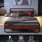 King Size Metal Bed Frame with Upholstered Headboard, with wireless charging and USB A & USB C, Touch LED light Vintage Brown