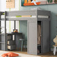 Wood Twin Size Loft Bed with Wardrobes and 2-Drawer Desk with Cabinet Gray