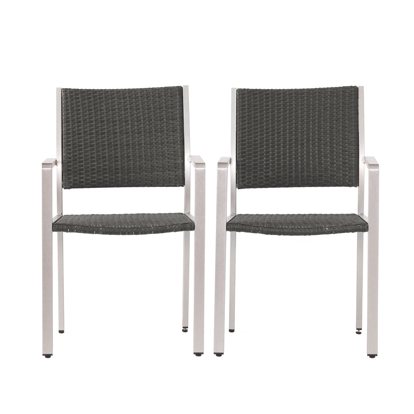 Cape Coral Outdoor Wicker Dining Chairs with Aluminum Frames, 2-Pcs Set, Grey