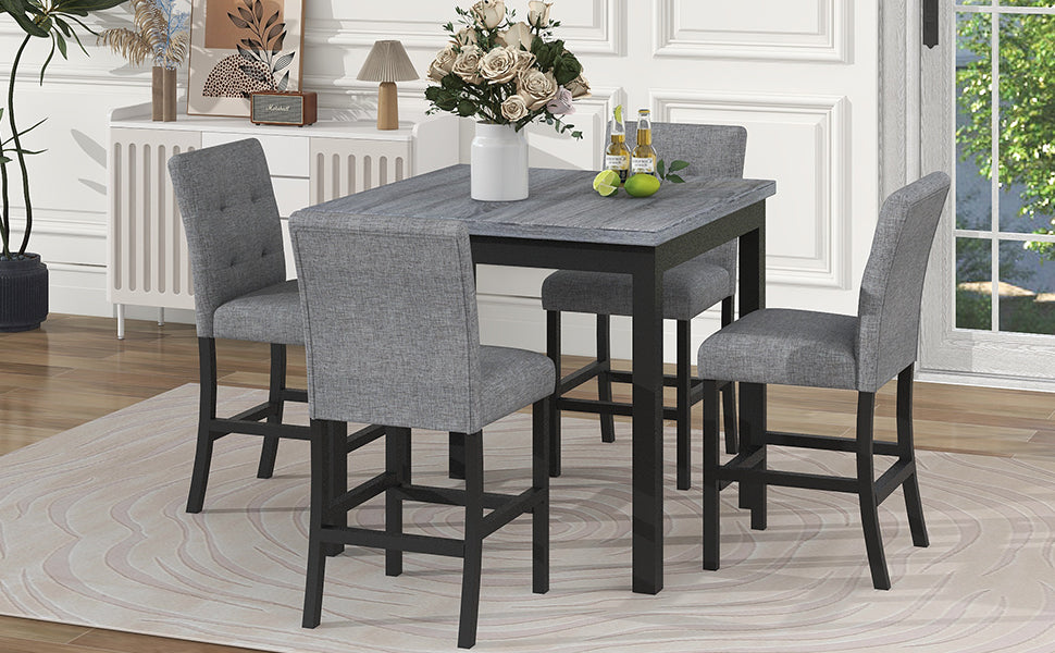 TOPMAX 5-Piece Cabinet Dining Table Set, Wooden Square Table with 4 Soft Cushioned High Back Chairs, Black