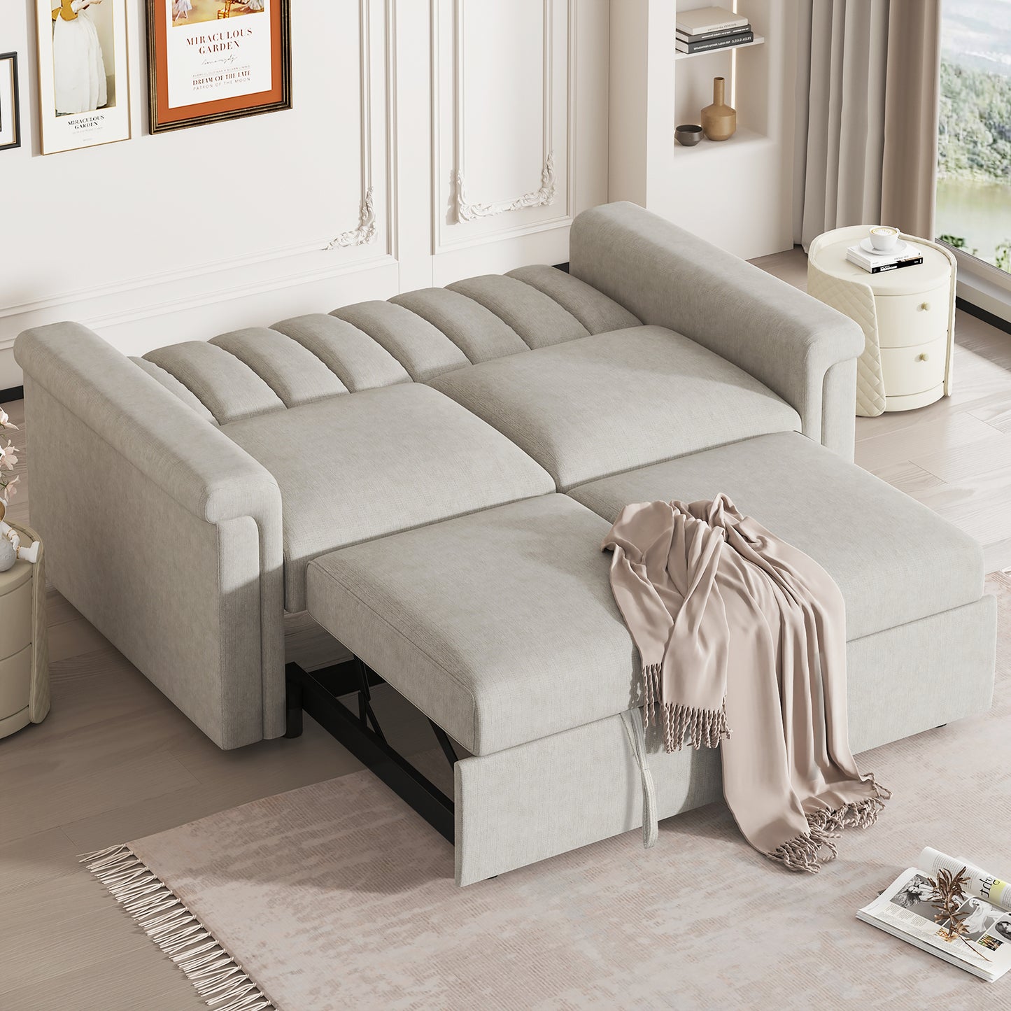 U-STYLE Convertible Soft Cushion Sofa Bed, Comfortable Seating and Sleeping Solution for Two People